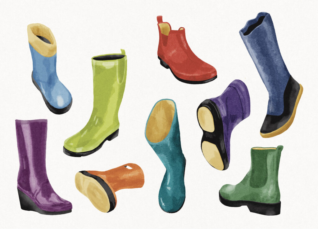 Bunte Gummistiefel Illustrationen